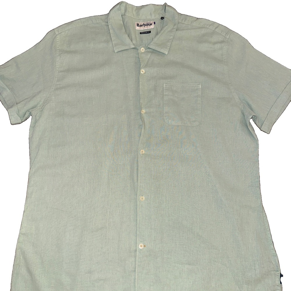 Barbour  Linen Blend Shirt Mens Size XL Regular Fit  Green Short Sleeve Casual